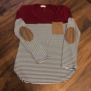 Maroon and Striped Long Sleeved Top